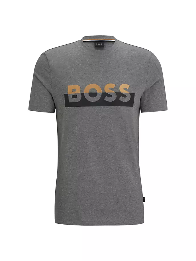

Футболка из хлопкового джерси с принтом и вышивкой бренда Boss, серый