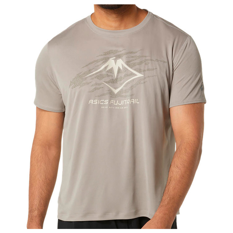 Функциональная рубашка Asics Fujitrail Logo S/S Top, цвет Moonrock/Mantle Green/Oatmeal