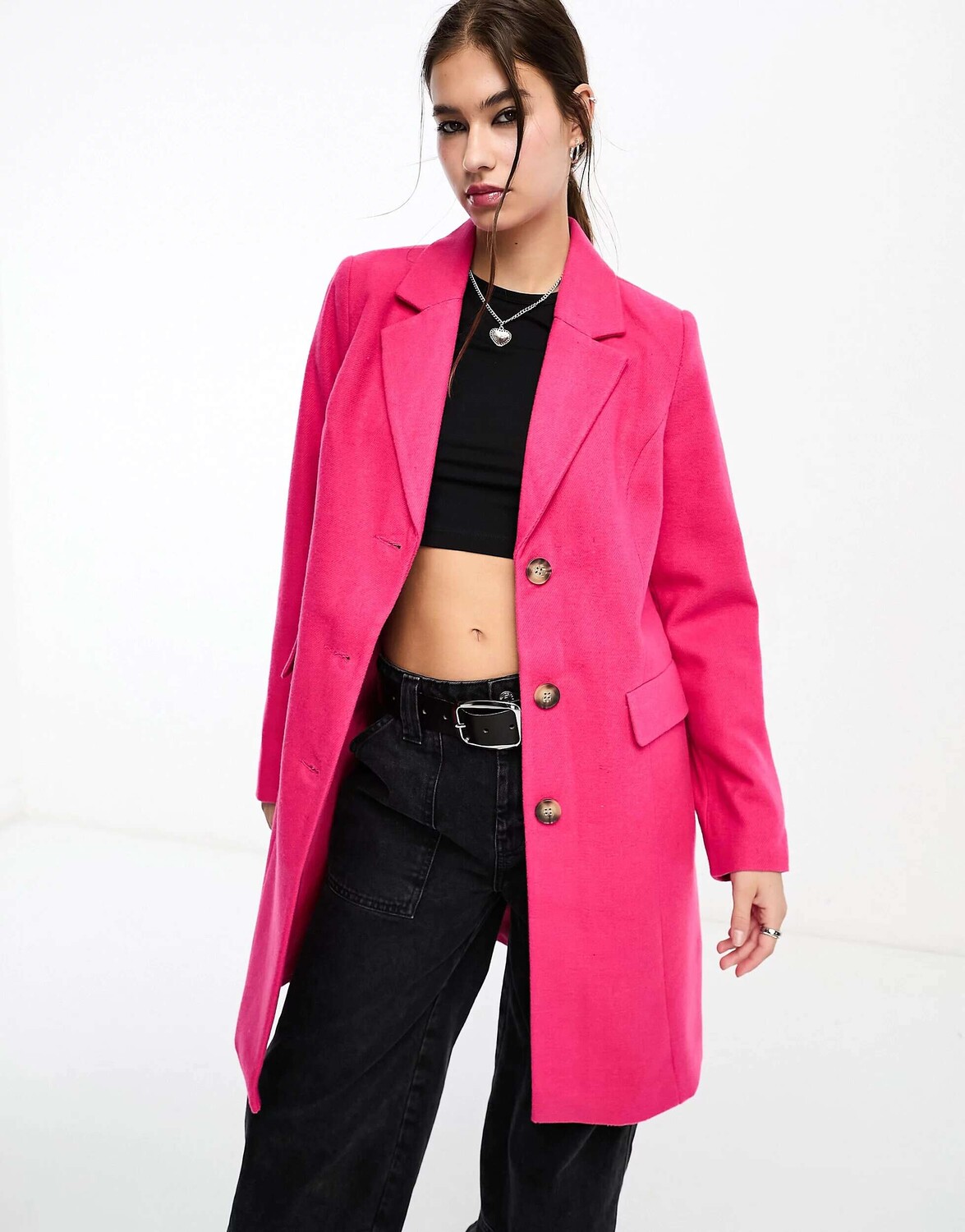 

Ярко-розовое длинное пальто строгого кроя Vero Moda, Розовый