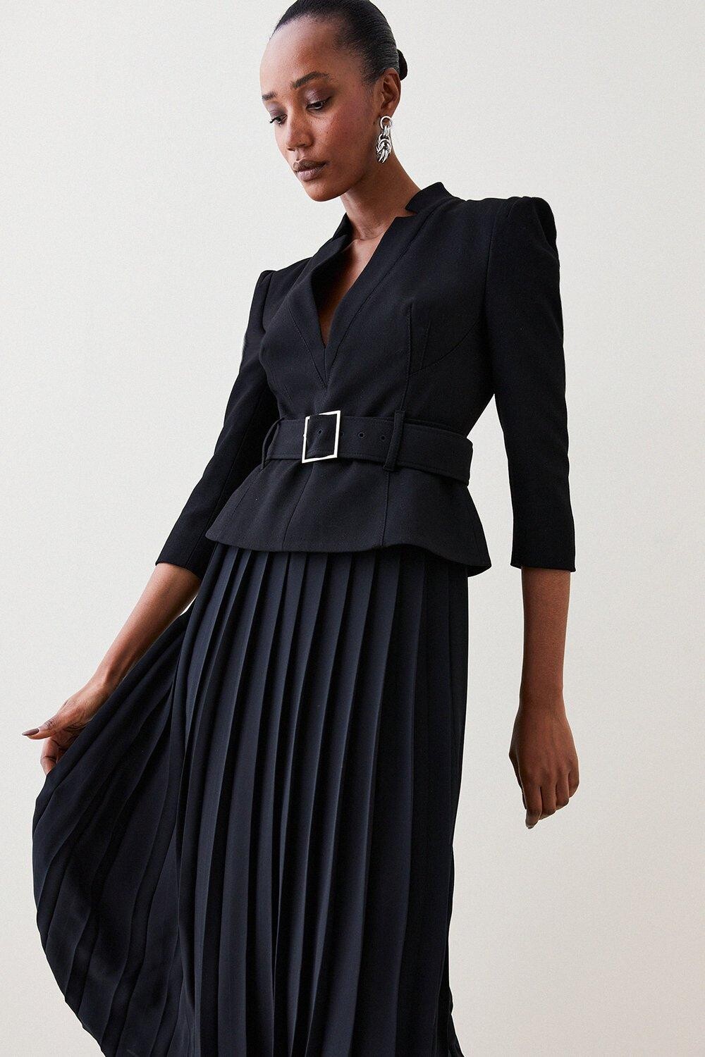 

Мягкое плиссированное платье миди из структурированного крепа Forever Karen Millen, черный
