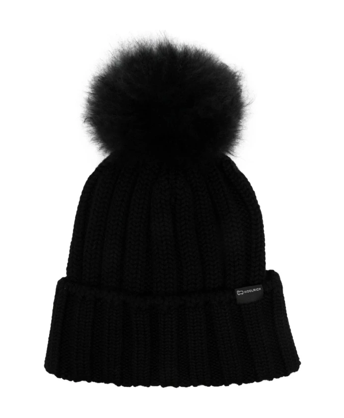 

Массивная шапка бини косой вязки Woolrich, черный