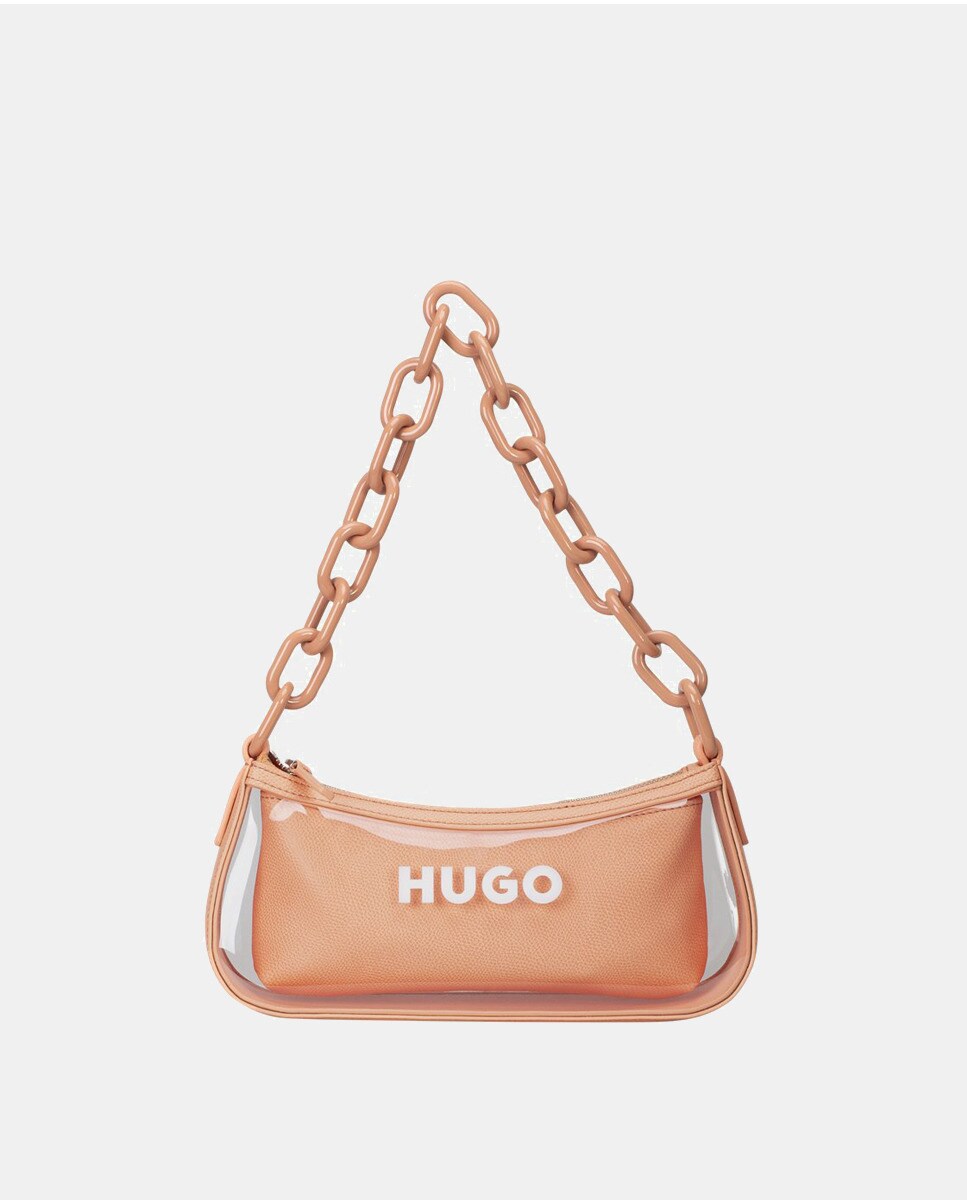 Прозрачный хобо с сумкой персикового цвета внутри и ручкой-цепочкой Hugo, коралловый