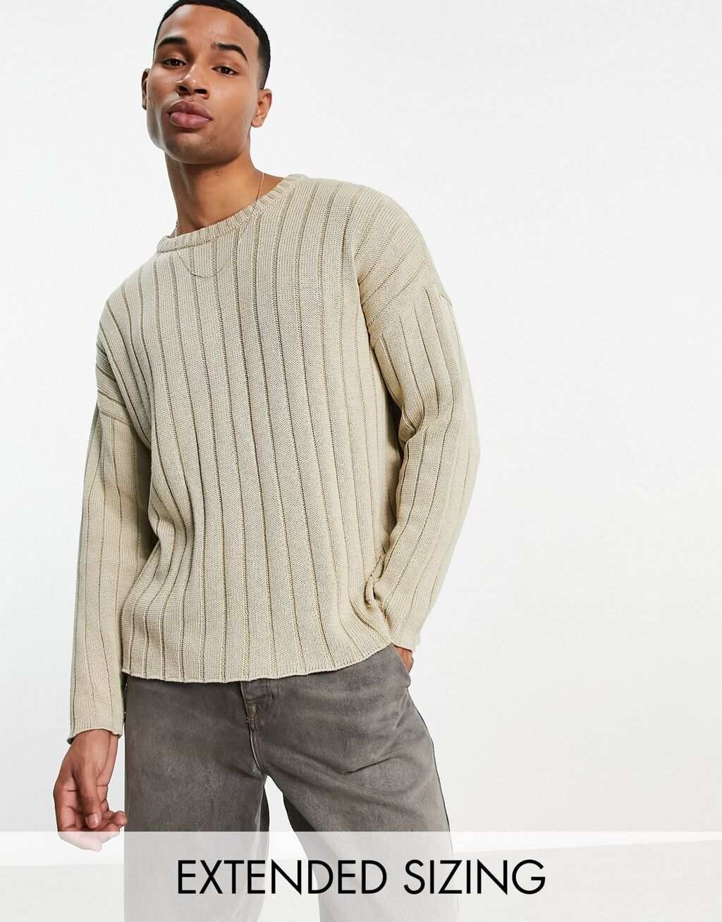 

Овсяный джемпер в рубчик оверсайз ASOS DESIGN