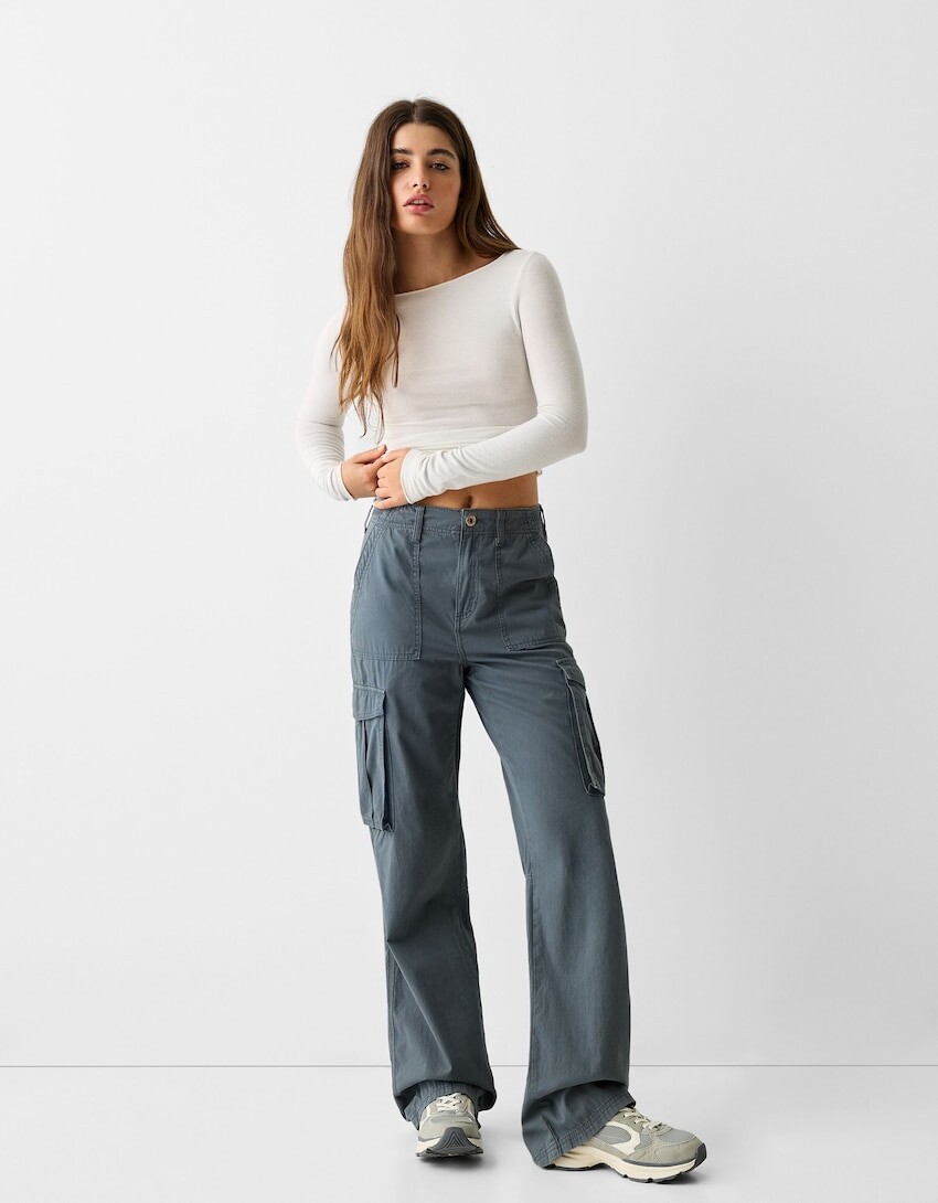 

Регулируемые прямые брюки-карго Bershka, синий