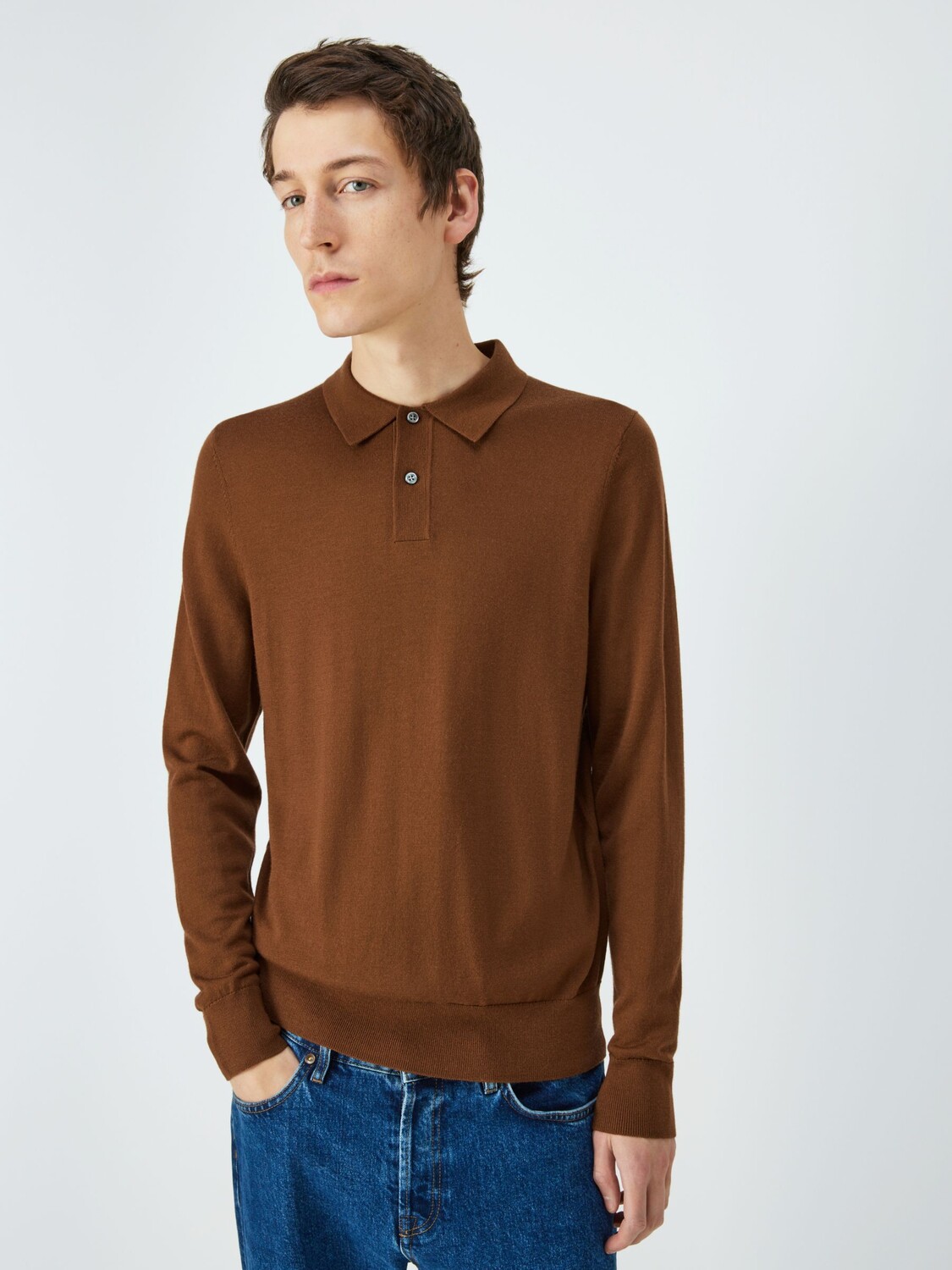 

Топ-поло из мериносовой шерсти Extra Fine John Lewis, табак