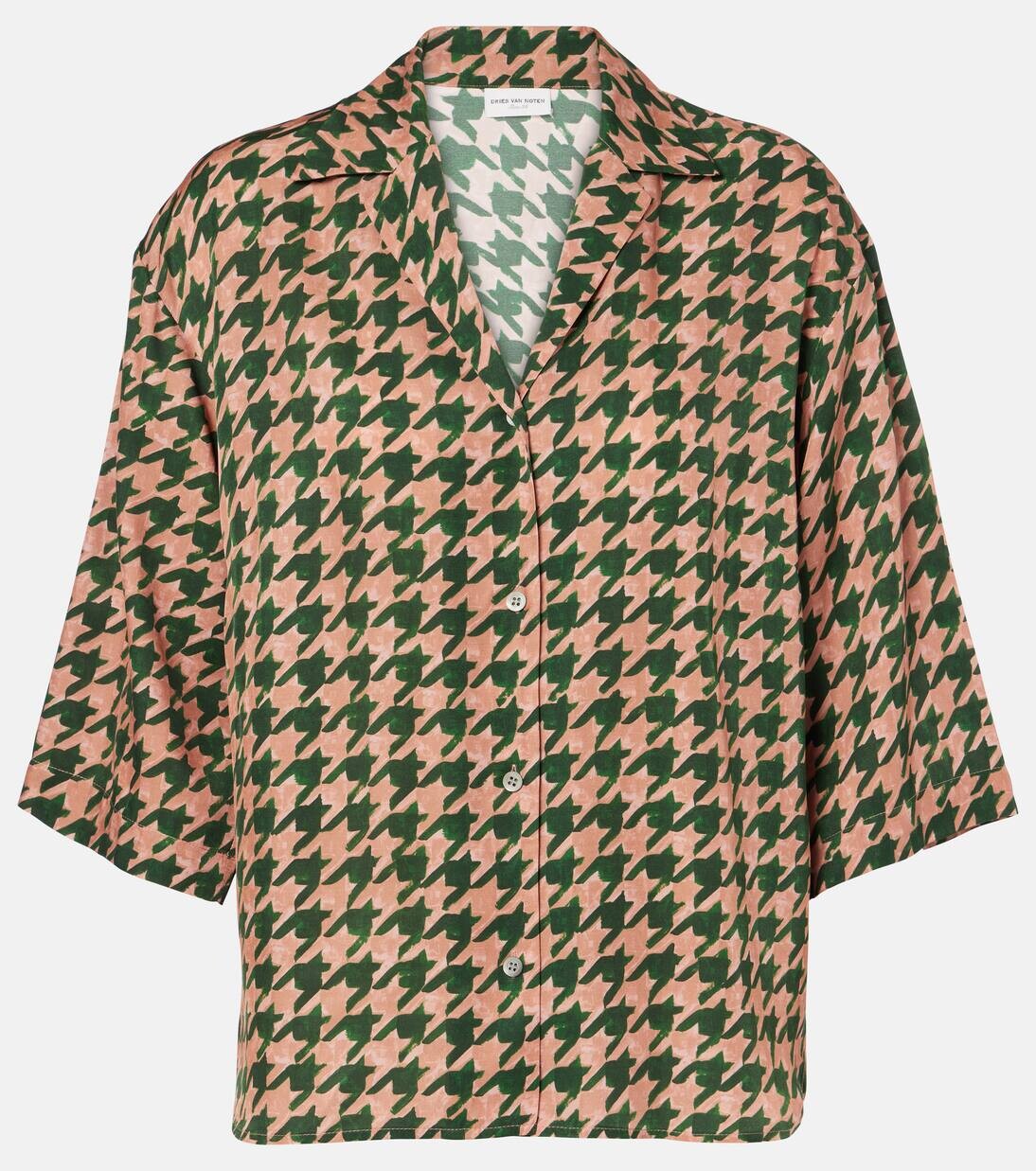 

Рубашка из атласа с узором «гусиная лапка» Dries Van Noten, зеленый