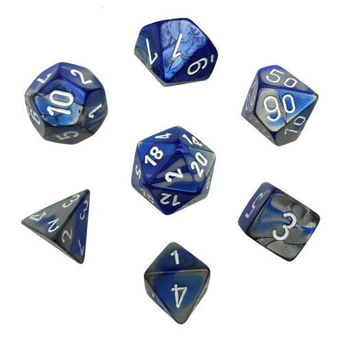 

Игровые кубики Gemini Poly 7 Set: Blue-Steel/White Chessex