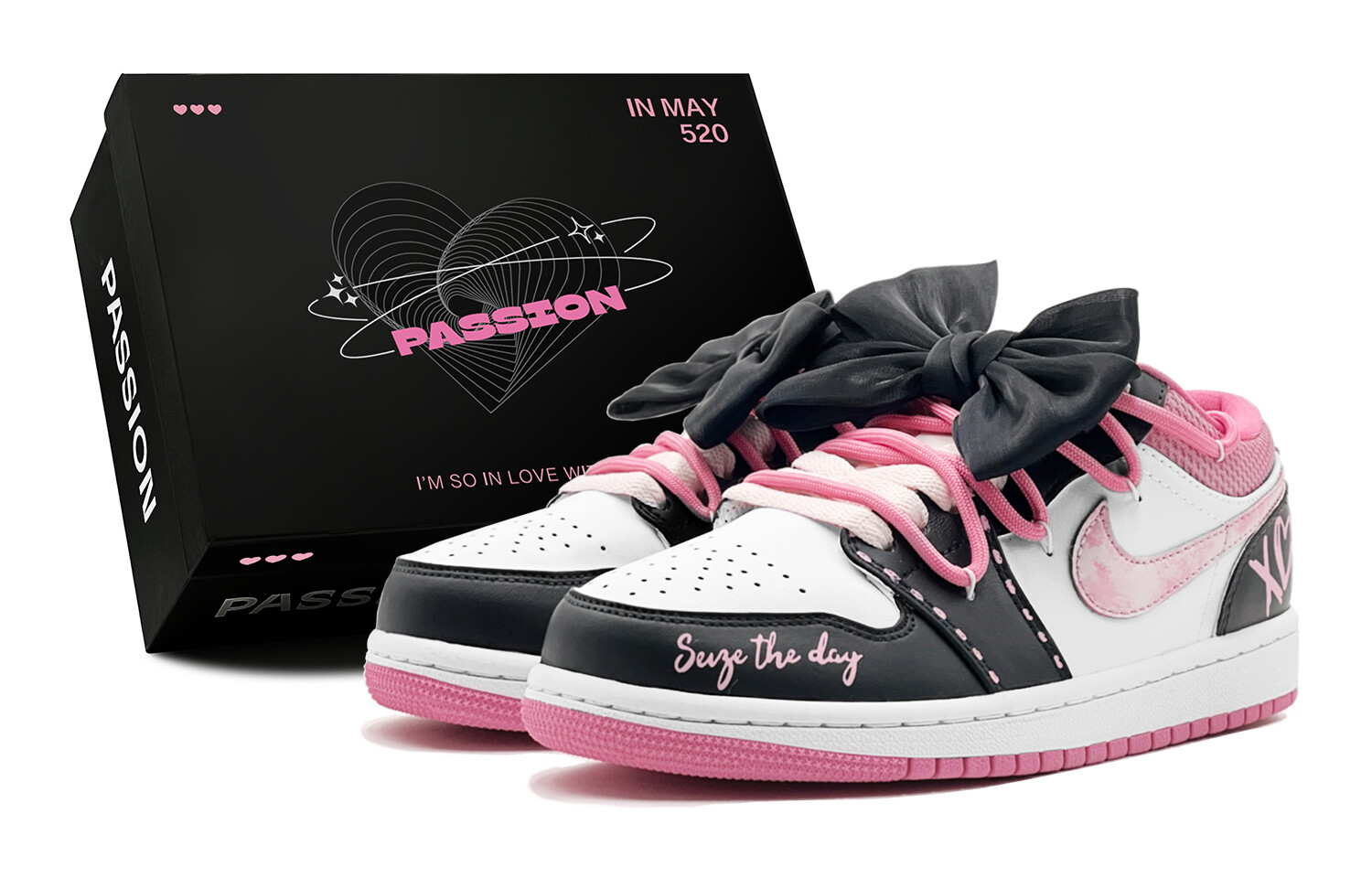

Кроссовки Air Jordan 1 Vintage Basketball Shoes Women's Low-top Black, розовый