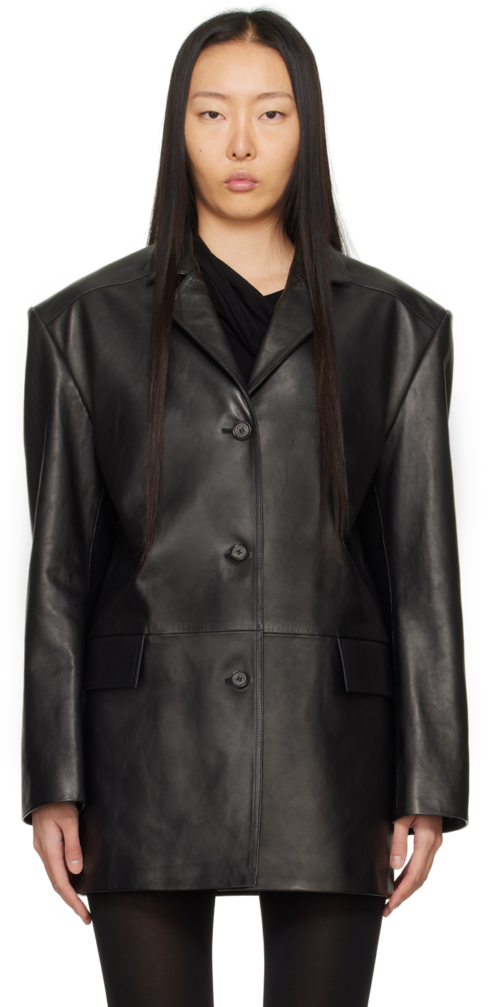 Черный кожаный пиджак оверсайз Magda Butrym