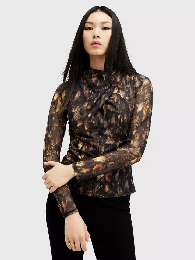 

Топ AllSaints Tia Abstract Floral Mesh, цвет brown/multi