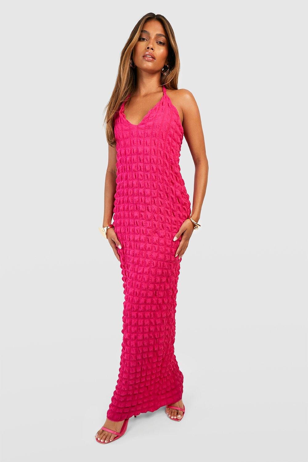 

Платье макси с погружением bubble Boohoo, розовый