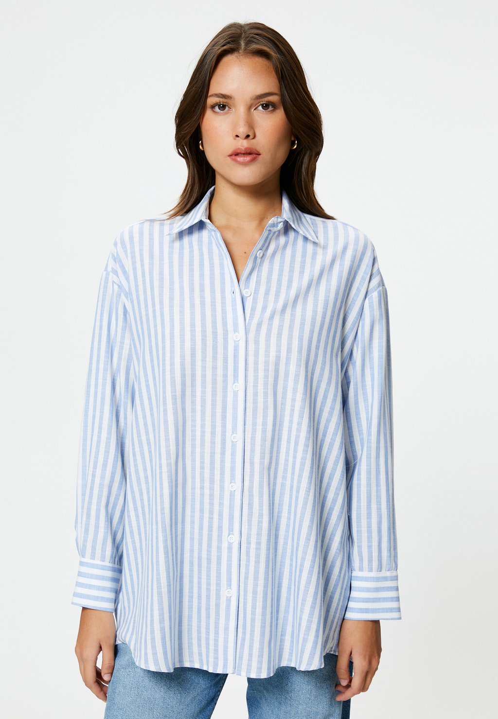 Блузка-рубашка LONG SLEEVE CLASSIC NECK BUTTON Koton, цвет blue
