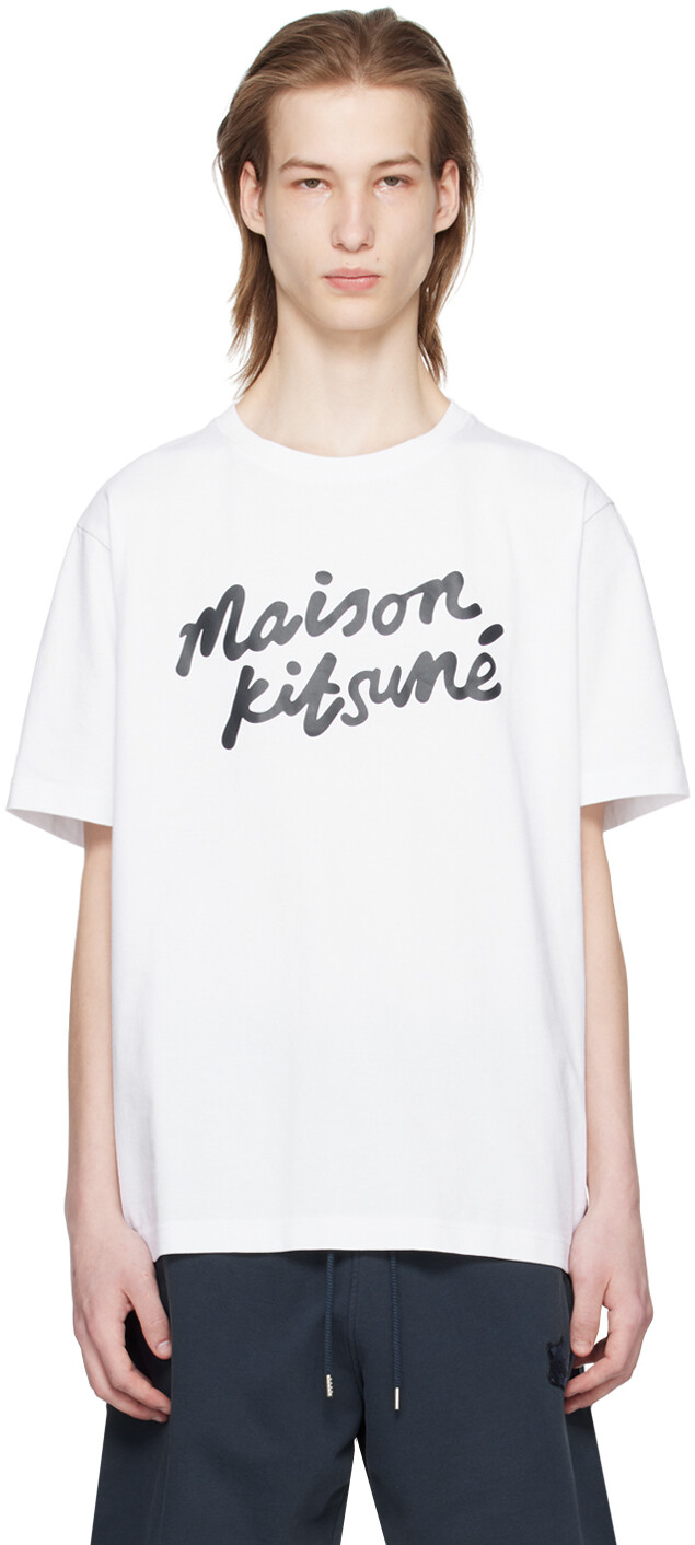 

Классическая футболка с белым почерком Maison Kitsune