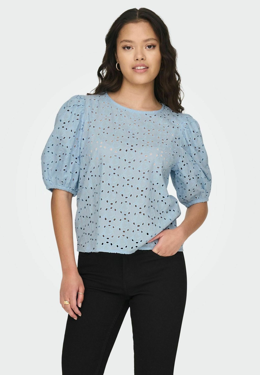 Блуза JDY с коротким рукавом, синий блуза kiabi с коротким рукавом 44 размер