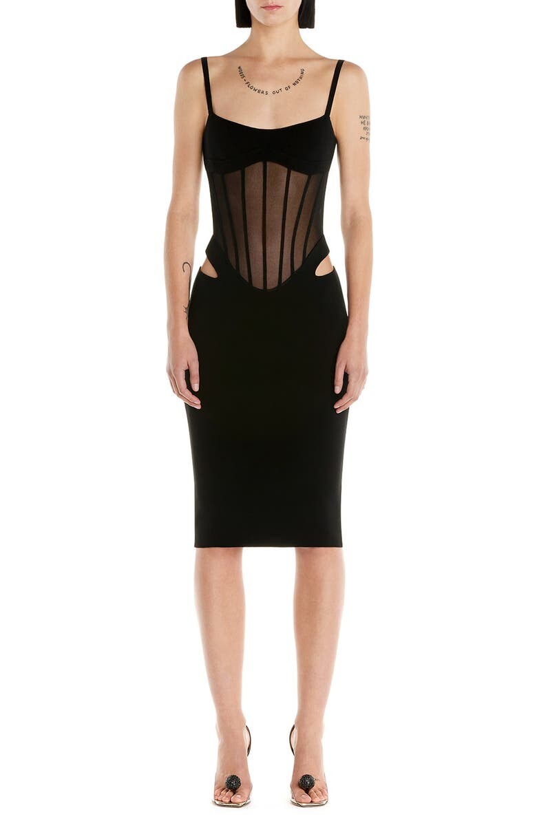 

Облегающее платье с вырезом и корсетом MUGLER, черный