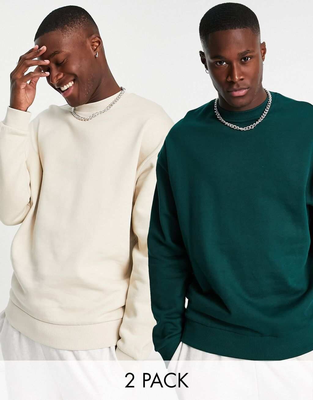 

2 пары оверсайз-свитшотов ASOS DESIGN зеленого/бежевого цвета, Зеленый