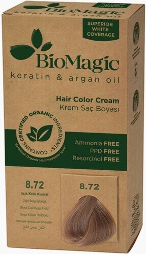 

КРАСКА ДЛЯ ВОЛОС СВЕТЛО-БЕЖЕВЫЙ БЛОНД (8.72) 250 г - BIOMAGIC, Biomeda