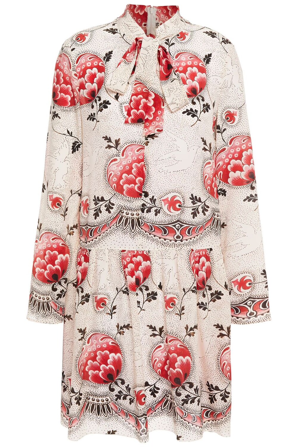 

Платье мини из шелкового крепдешина с принтом бантиков Redvalentino, крем