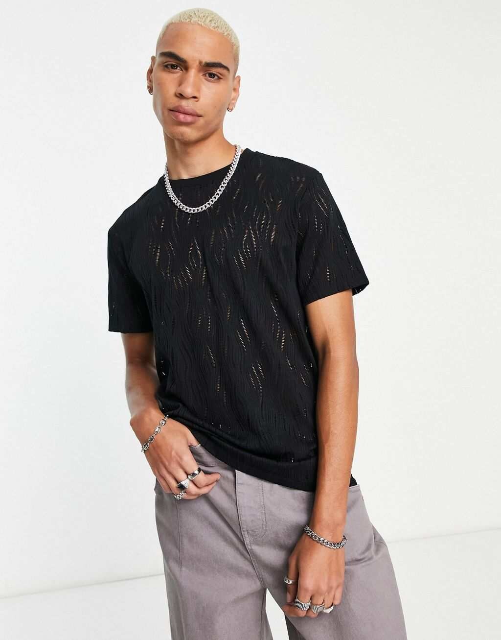 

Черная кружевная футболка ASOS DESIGN, Черный