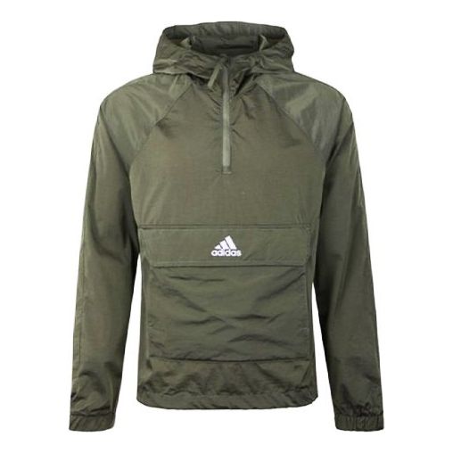 Куртка adidas Half Zipper Casual hooded Pullover Sports Jacket Tops Green, зеленый