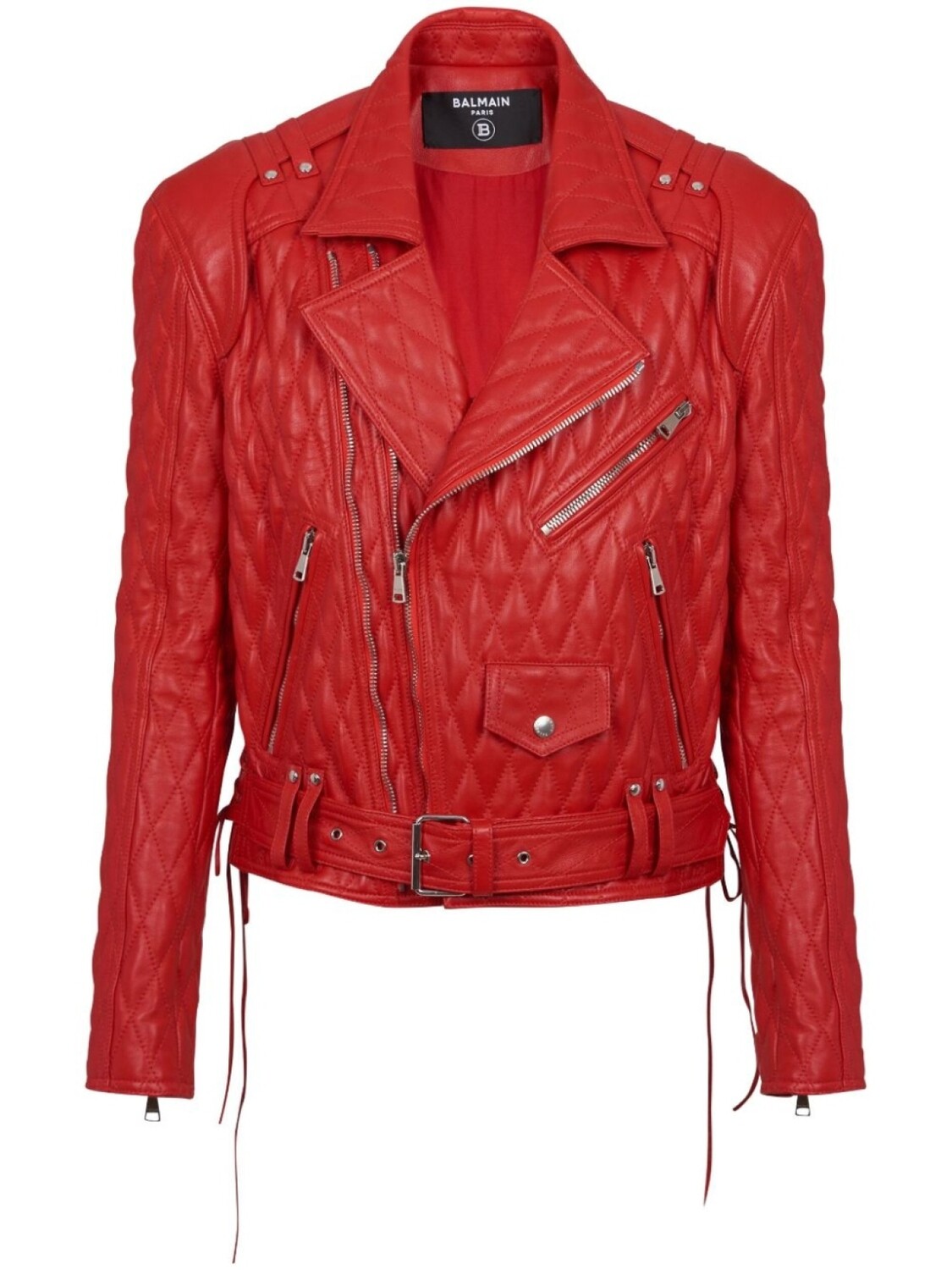 

Balmain стеганая байкерская куртка, красный