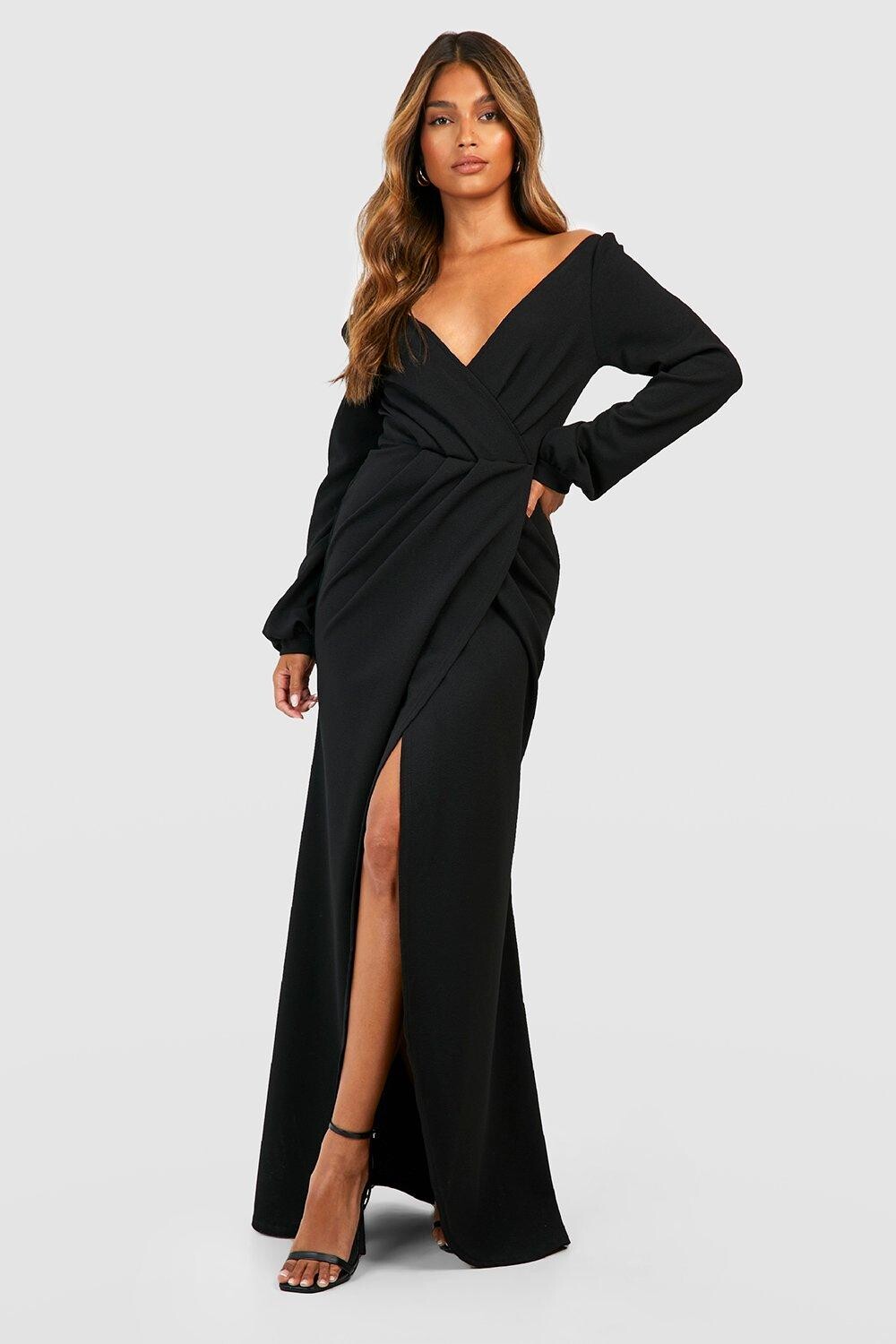 

Платье макси с открытыми плечами Boohoo, черный