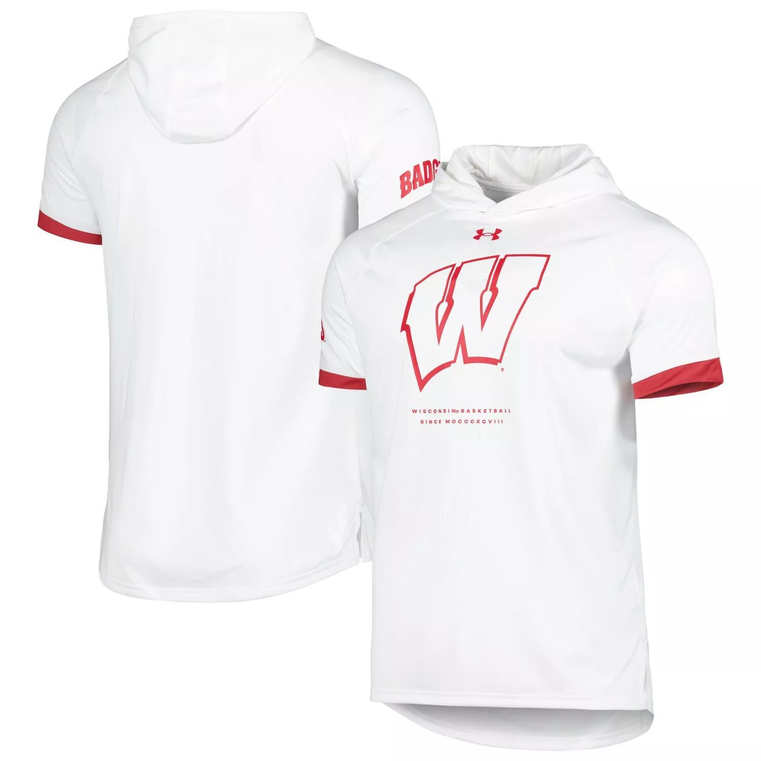 

Мужская футболка с капюшоном White Wisconsin Badgers On-Court реглан Under Armour