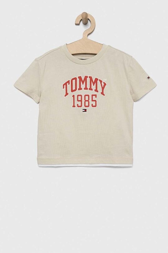 Детская хлопковая футболка Tommy Hilfiger, бежевый