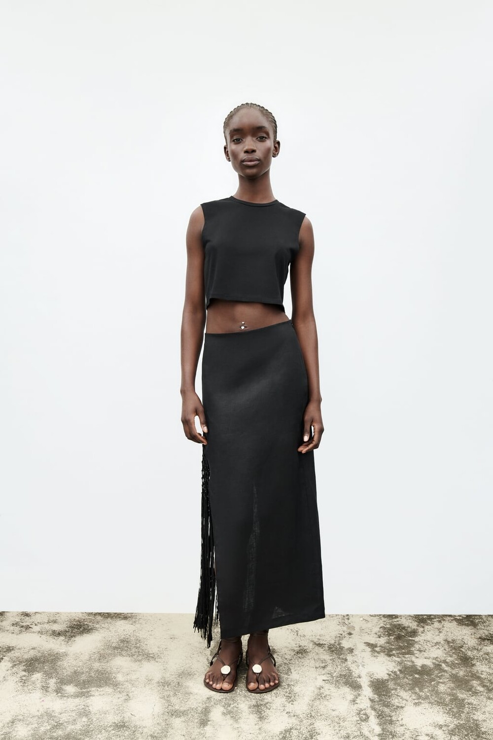 

Укороченный топ из хлопка стрейч ZARA, черный