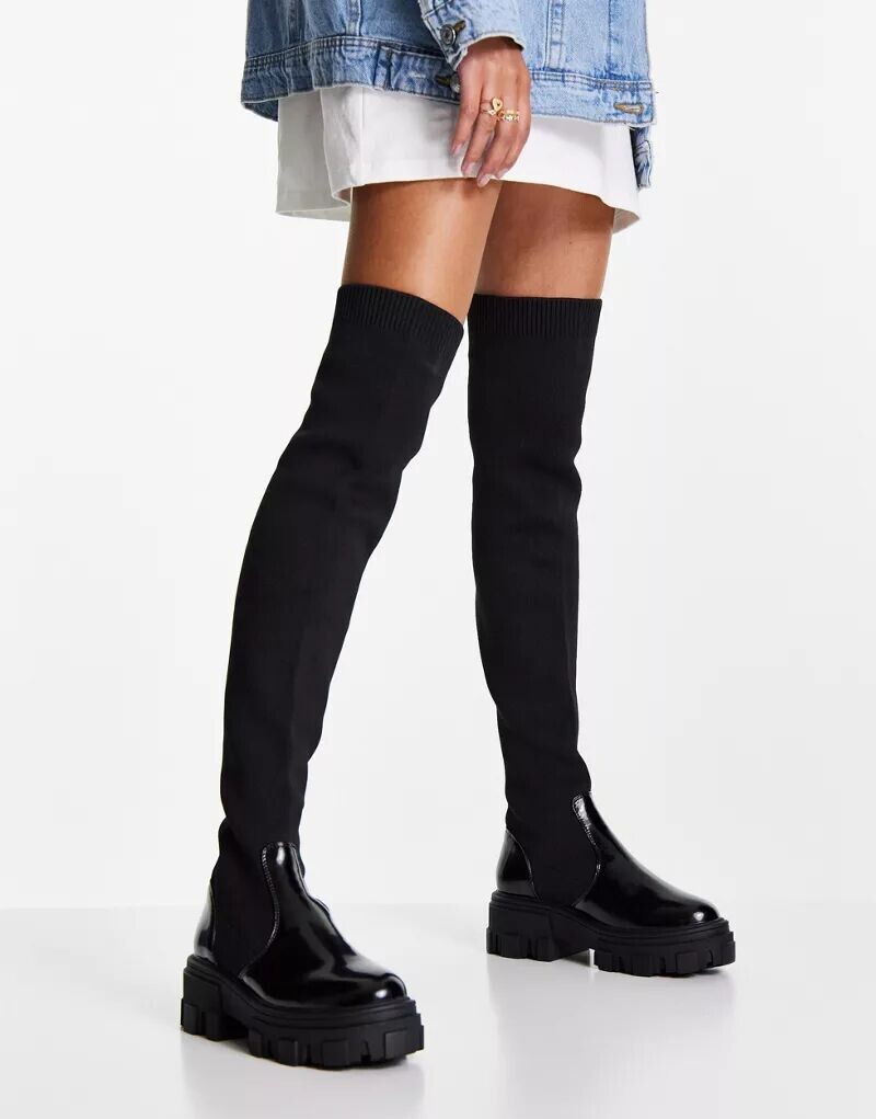

Черные массивные ботфорты на плоской подошве ASOS Kimmy