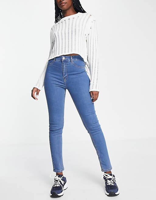 

Синие джинсы скинни с завышенной талией Pull&Bear