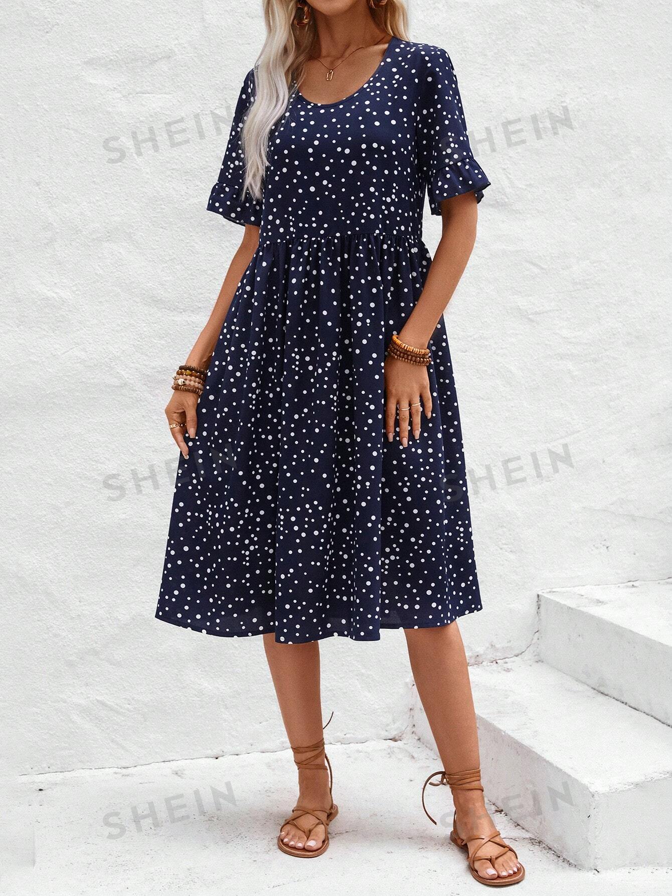 SHEIN LUNE Розовое женское платье свободного кроя с цветочным принтом Romantic Vacation, синий платье летнее в цветах 44 размер