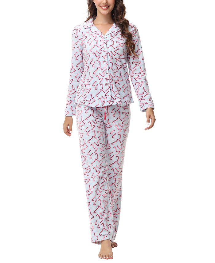 Женский топ с воротником-стойкой и длинными рукавами и брюки для отдыха, пижамный комплект из 2 предметов INK+IVY, цвет Candy Canes