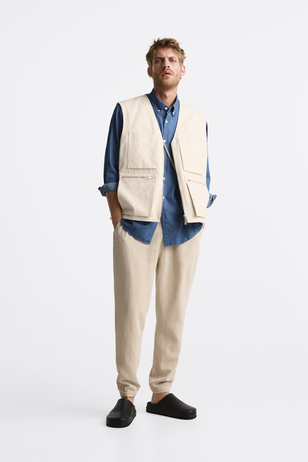 

Брюки из вискозы - льна ZARA, бежевый