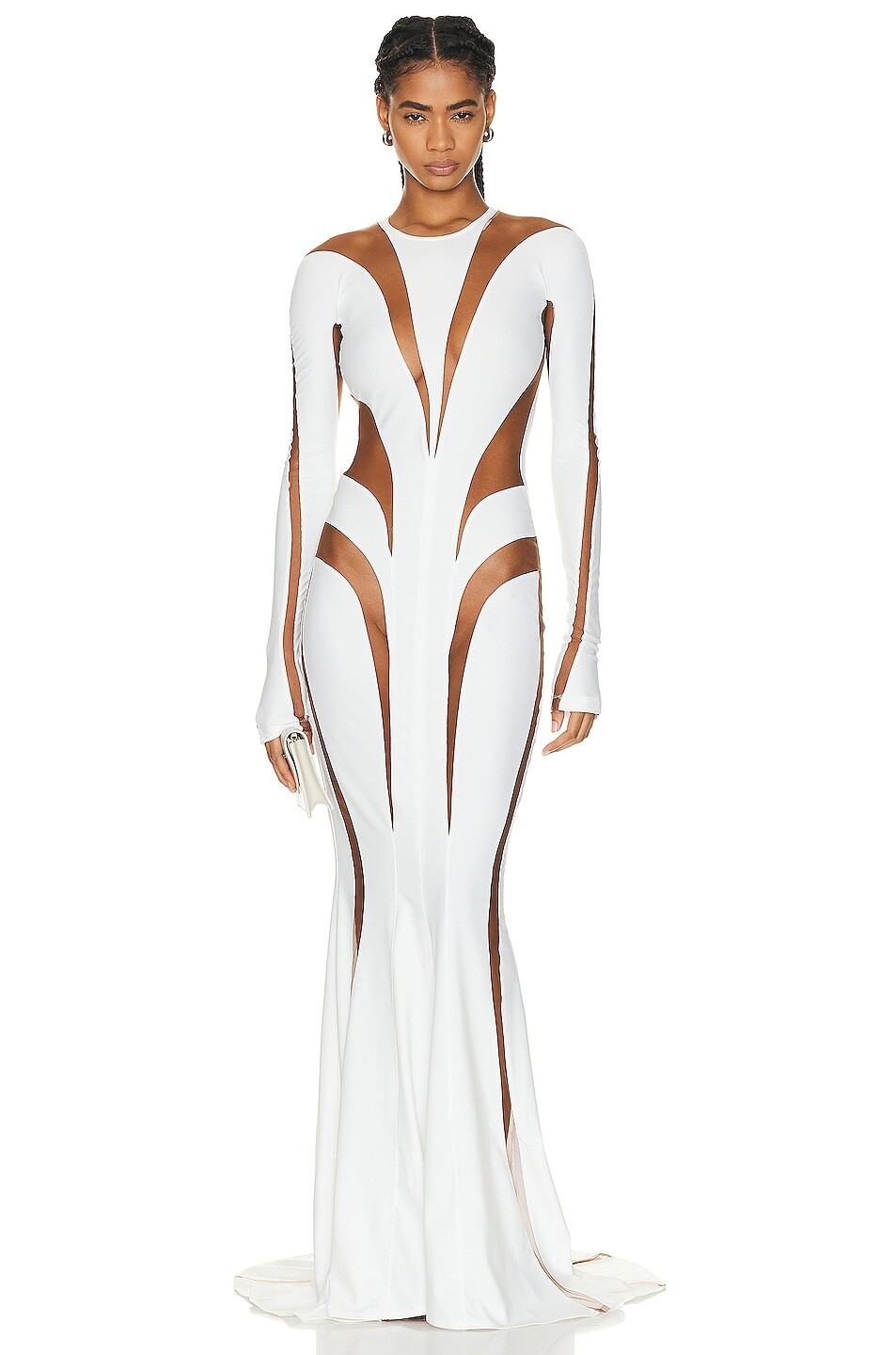 

Платье Mugler Spiral Illusion Long, цвет White & Nude 02