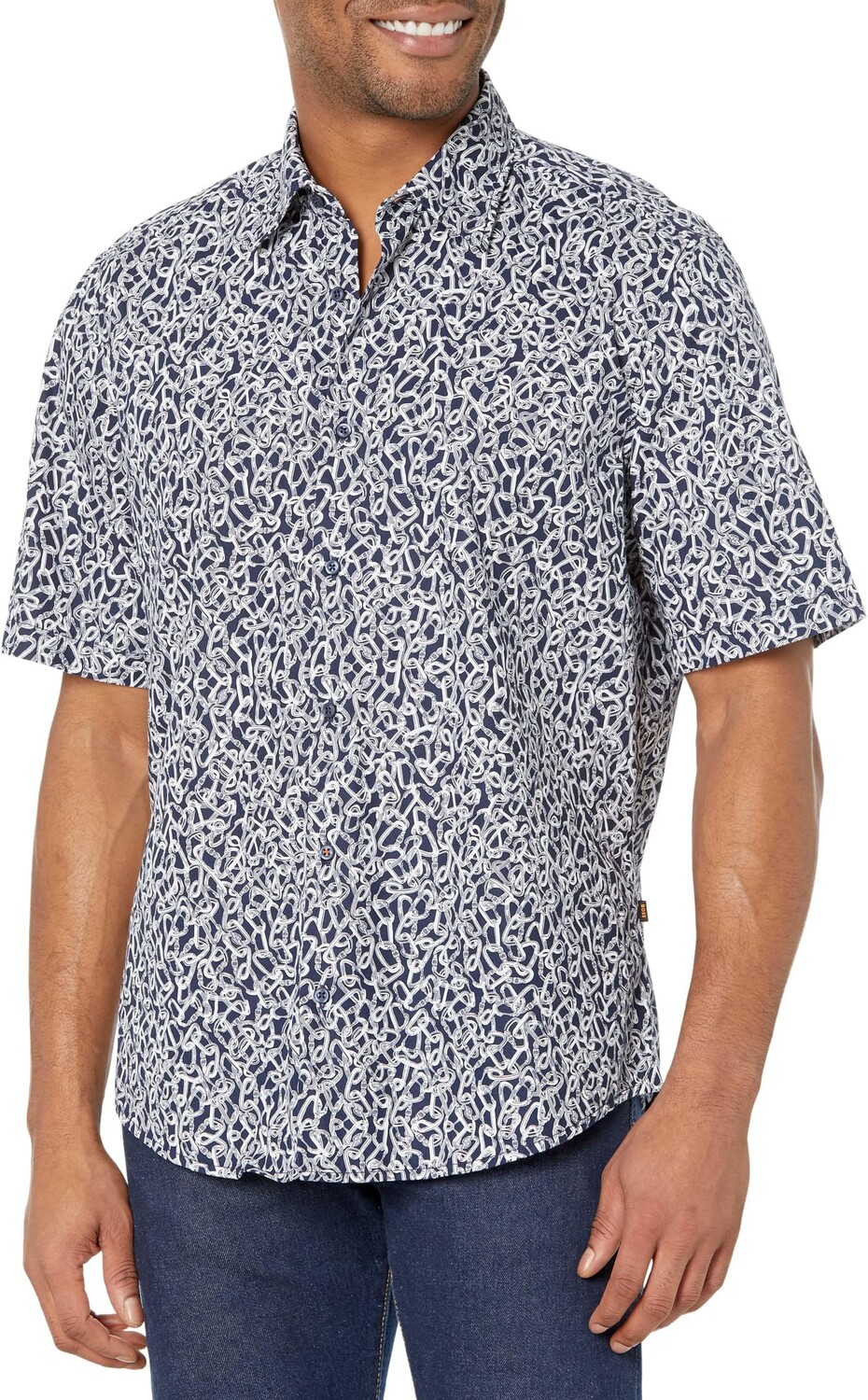 

Рубашка на пуговицах с короткими рукавами и узором Rash BOSS, цвет Dark Blue Berry/Bright White Stripe