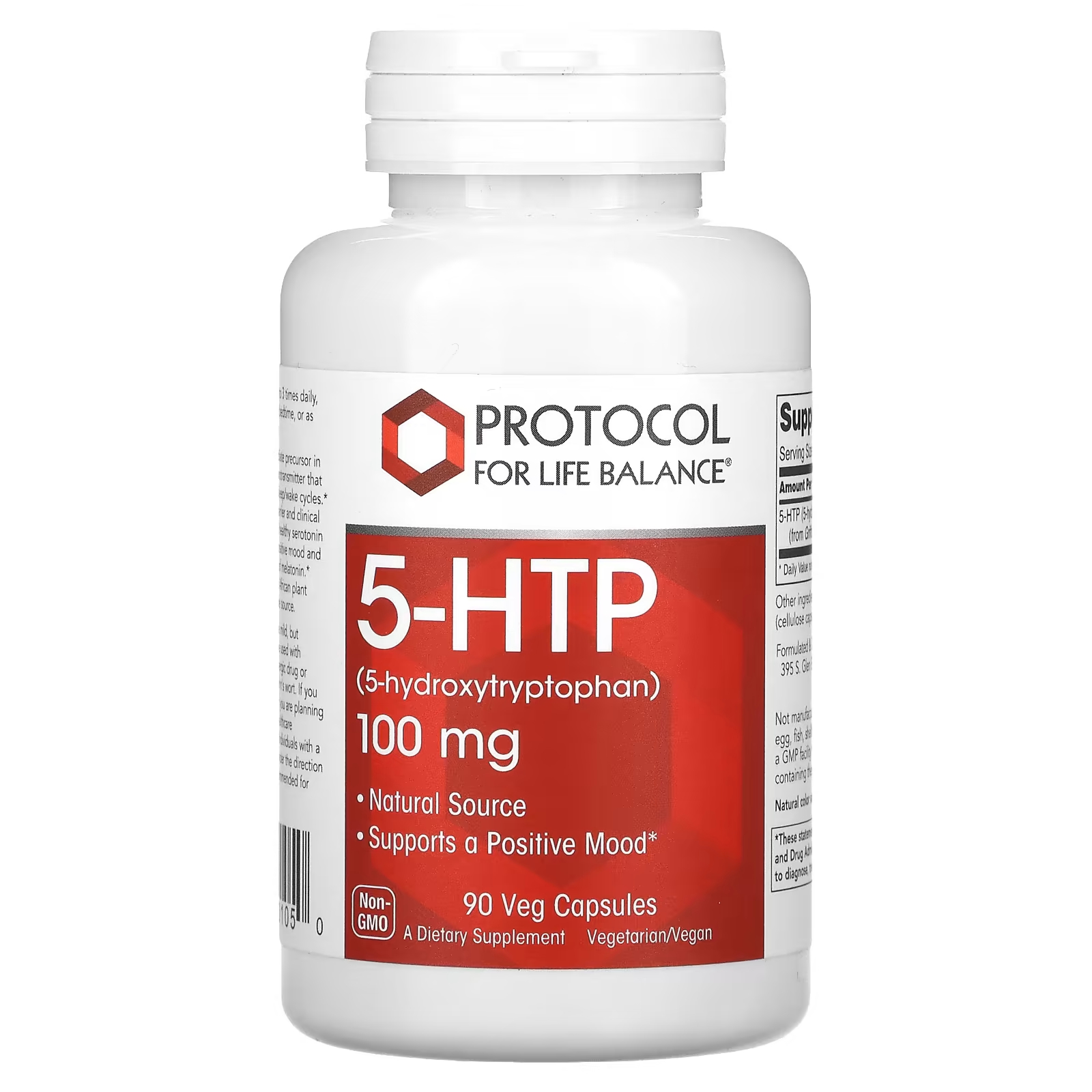 Пищевая добавка Protocol for Life Balance 5-HTP, 100 мг, 90 растительных капсул protocol for life balance 5 гидрокситриптофан 5 htp 200 мг 60 вегетарианских капсул