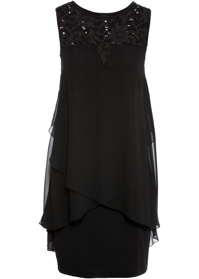 Трикотажное платье с шифоном Bodyflirt, черный