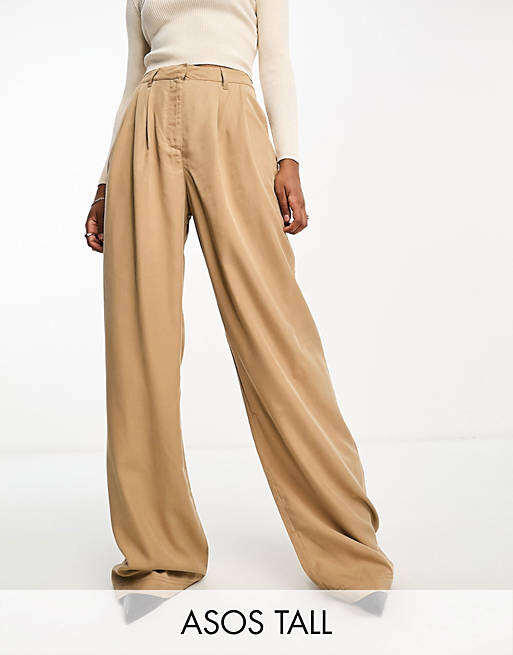 

Светло-коричневые повседневные широкие брюки ASOS DESIGN Tall, Коричневый