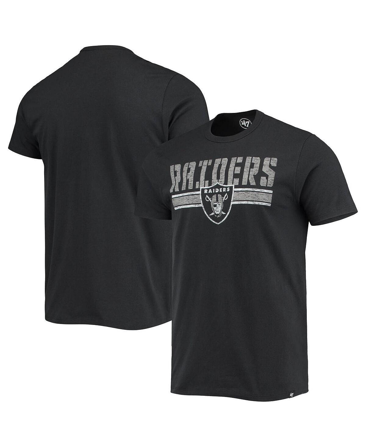 мужская серо черная футболка с капюшоном las vegas raiders franklin wooster с длинными рукавами и меланжевым принтом 47 brand мульти Мужская черная футболка в полоску с командой Las Vegas Raiders '47 Brand