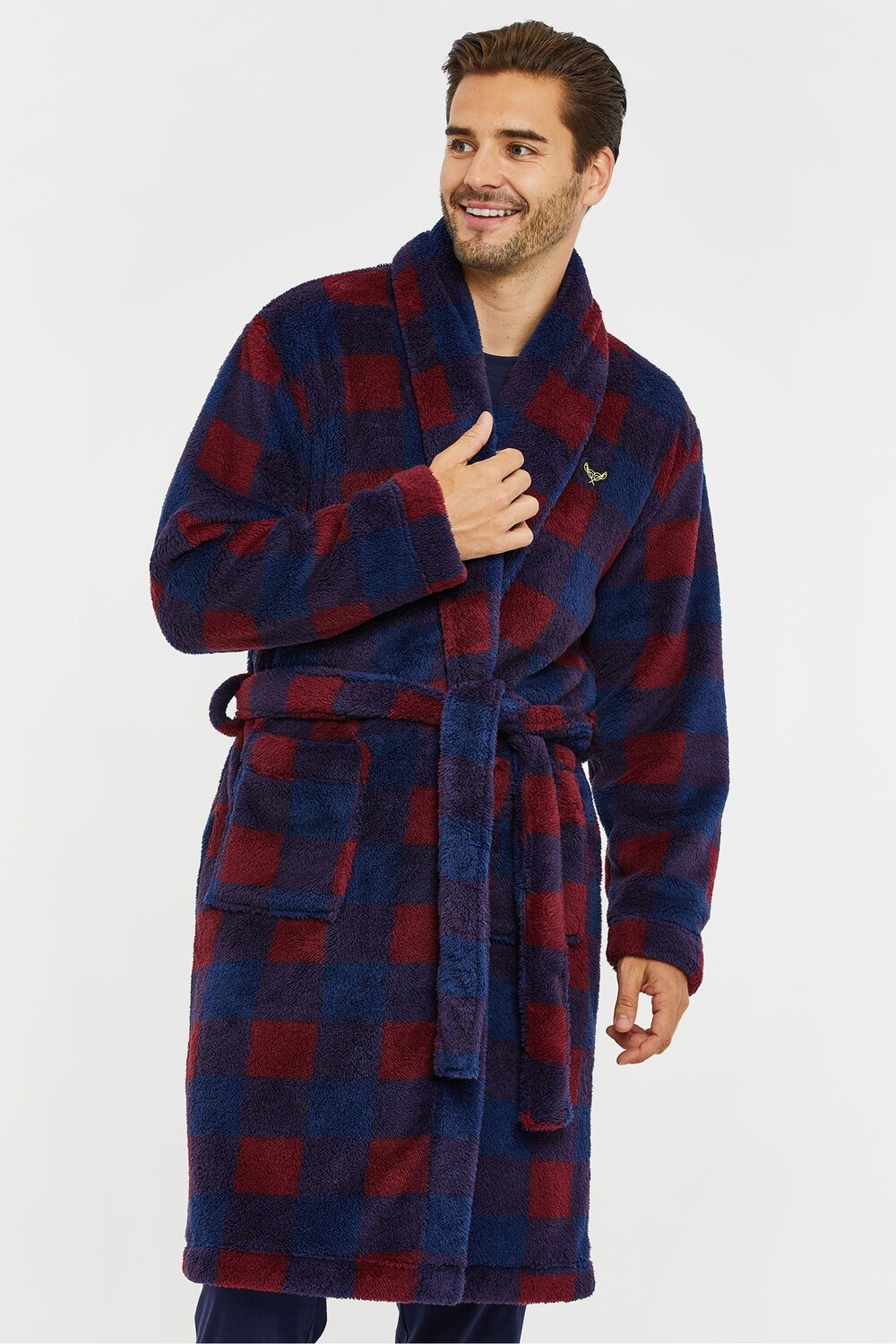 

Уютный флисовый халат в клетку Threadbare, синий