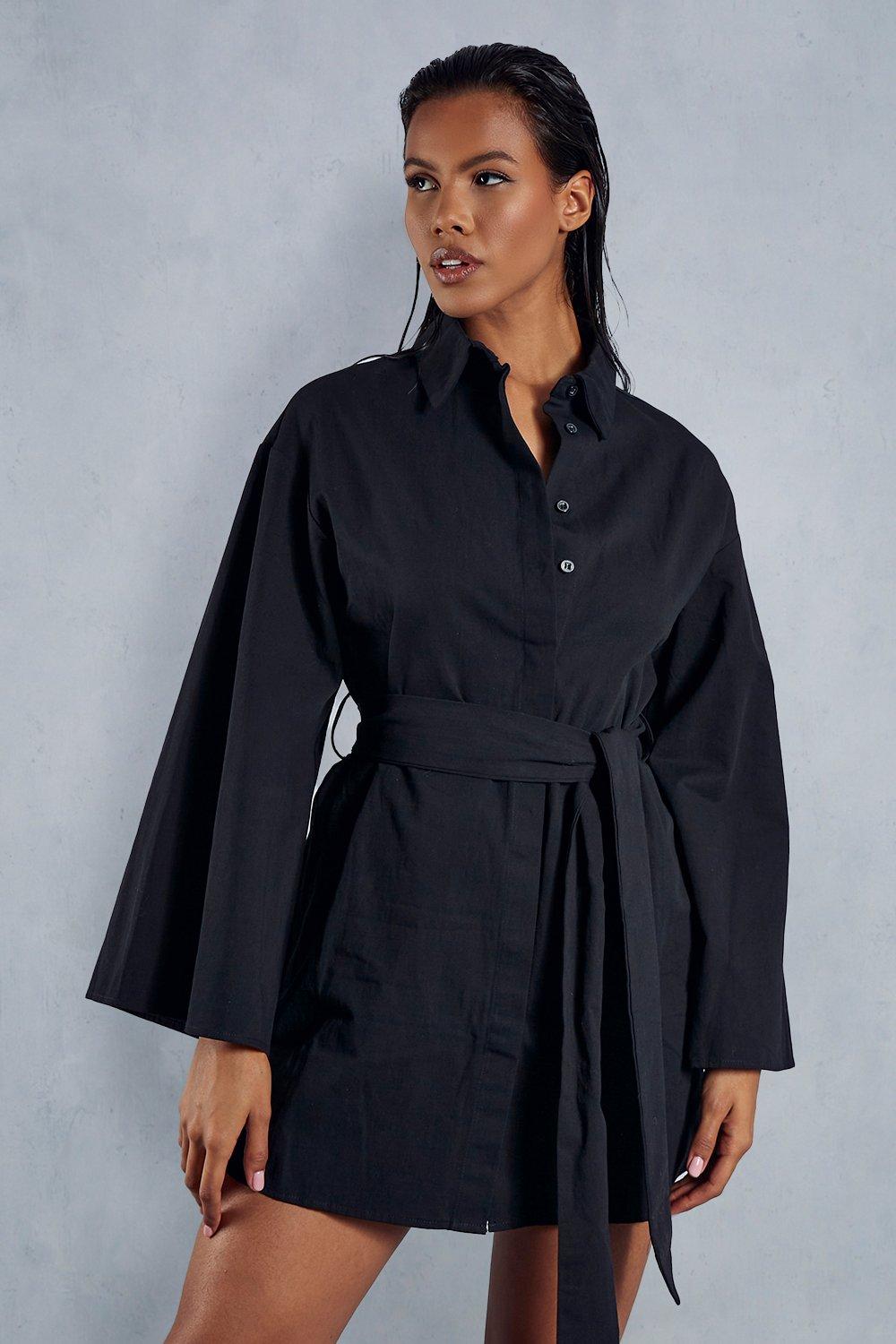 цена Платье-рубашка из поплина Extreme с рукавами-кимоно и поясом MISSPAP, черный