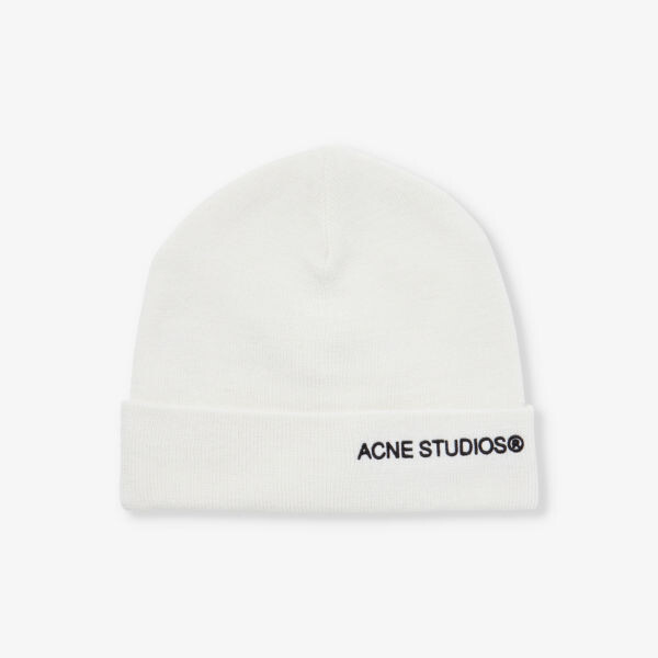 

Шапка шерстяной вязки с фирменной вышивкой и сложенными полями Acne Studios, белый