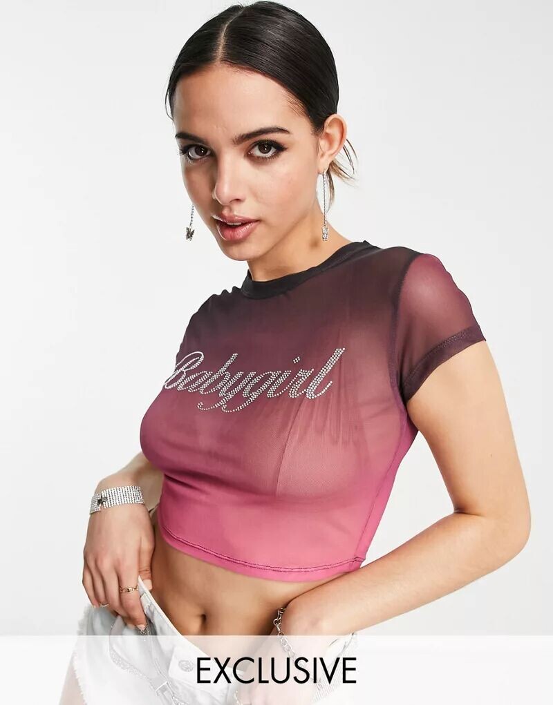 

Укороченная сетчатая футболка с эффектом омбре ASYOU babygirl hotfix