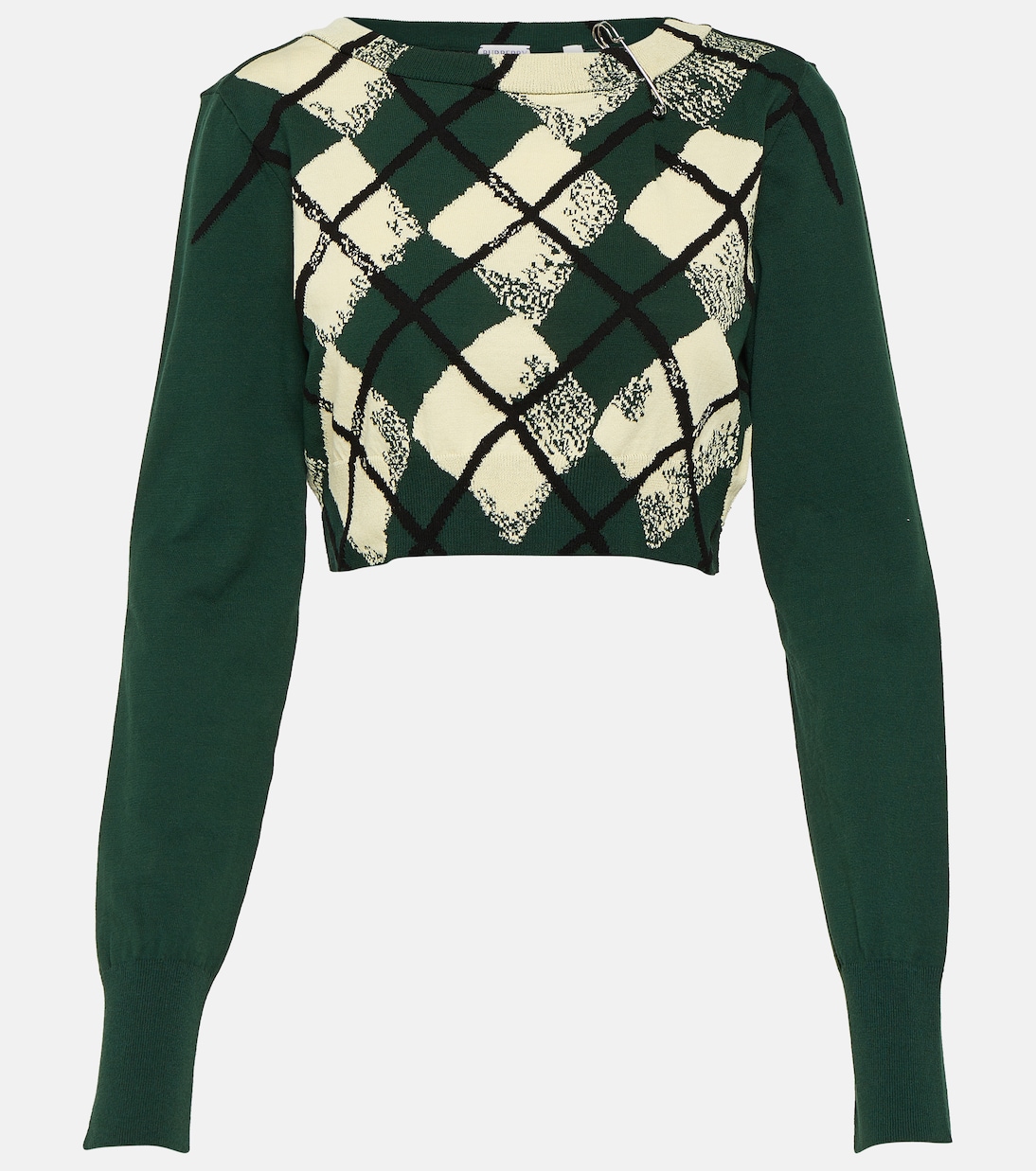 Укороченный хлопковый свитер с узором argyle Burberry, зеленый