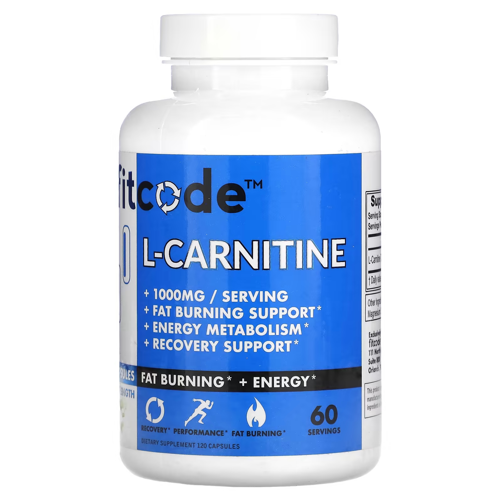 L-карнитин повышенной прочности Fitcode 1000 мг, 120 капсул