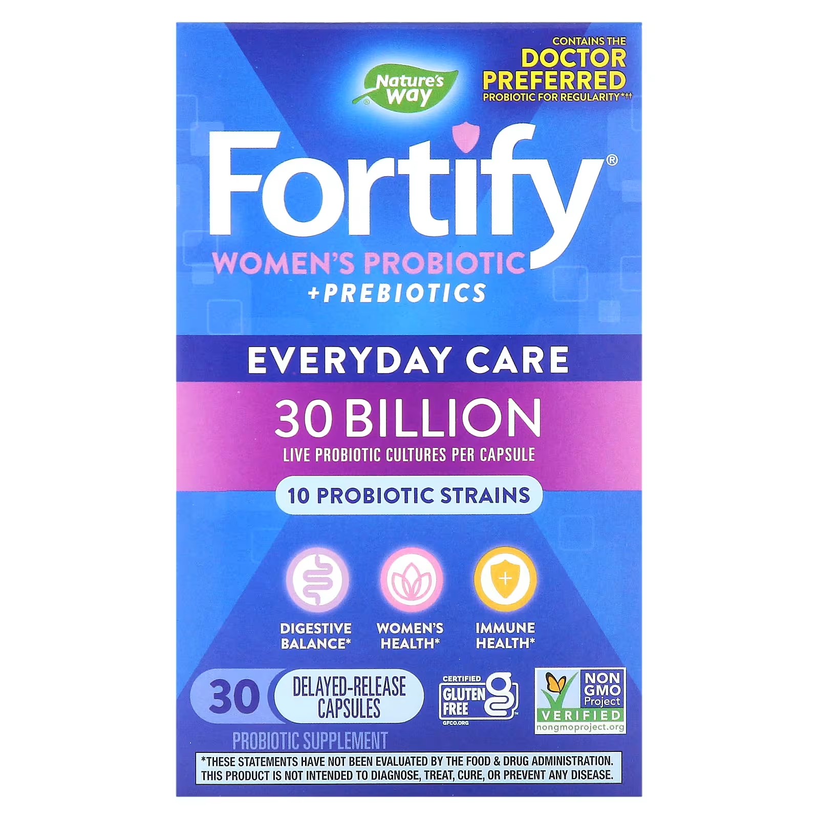 Пищевая добавка Nature's Way Fortify Women's Probiotic & Prebiotics Everyday Care, 30 капсул