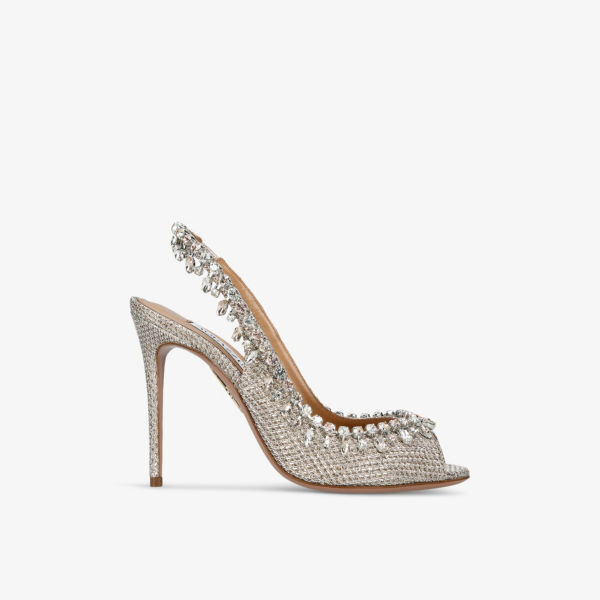 

Сандалии temptation из кожи и пвх с кристаллами Aquazzura, цвет bronze