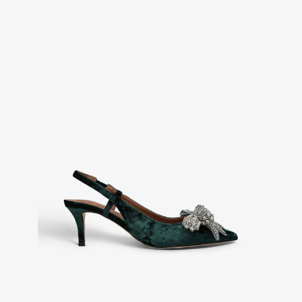 

Бархатные туфли на каблуке Belgravia с открытой пяткой и бантом Kurt Geiger London, бирюзовый