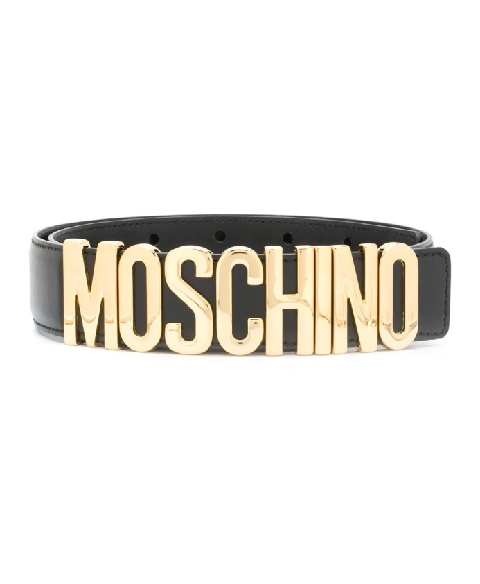 

Кожаный ремень с золотой пряжкой Moschino, черный